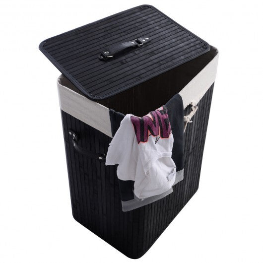 Rectangle Bamboo Hamper Laundry Basket Washing Cloth Bin Storage Bag Lid 3 color-Black - Color: Black W2B