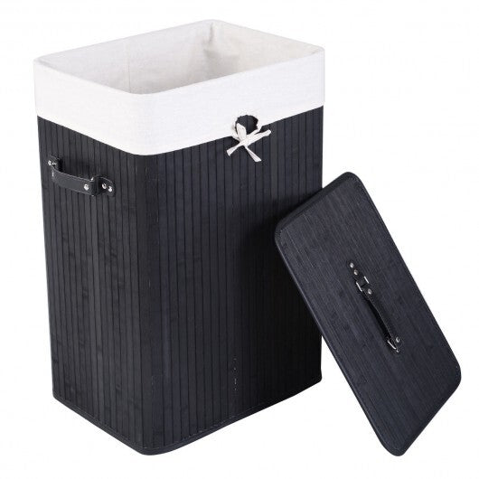 Rectangle Bamboo Hamper Laundry Basket Washing Cloth Bin Storage Bag Lid 3 color-Black - Color: Black W2B
