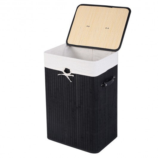Rectangle Bamboo Hamper Laundry Basket Washing Cloth Bin Storage Bag Lid 3 color-Black - Color: Black W2B