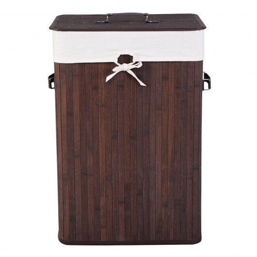 Rectangle Bamboo Hamper Laundry Basket Washing Cloth Bin Storage Bag Lid 3 color-Brown - Color: Brown W2B