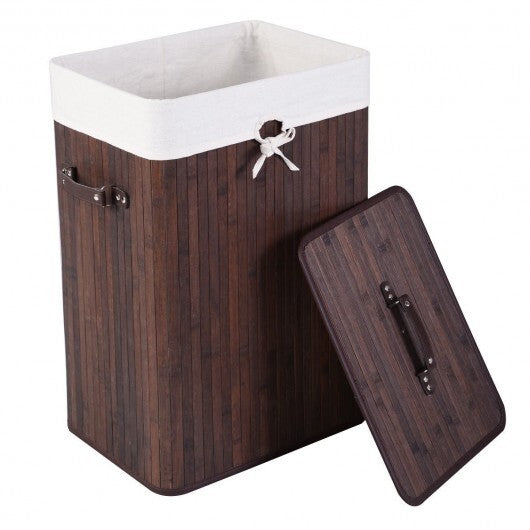 Rectangle Bamboo Hamper Laundry Basket Washing Cloth Bin Storage Bag Lid 3 color-Black W2B