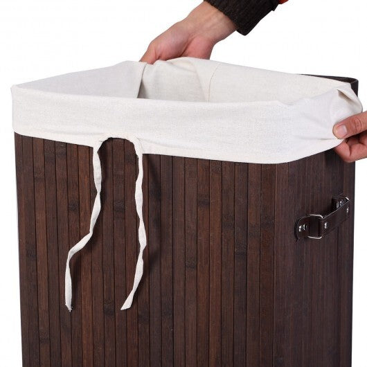 Rectangle Bamboo Hamper Laundry Basket Washing Cloth Bin Storage Bag Lid 3 color-Black W2B