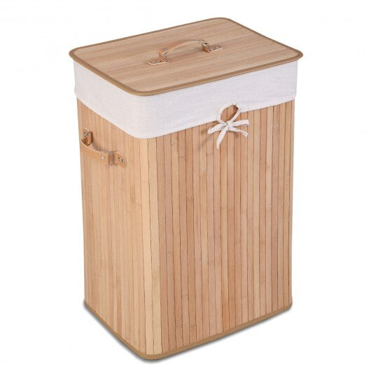 Rectangle Bamboo Hamper Laundry Basket Washing Cloth Bin Storage Bag Lid 3 color-Black W2B