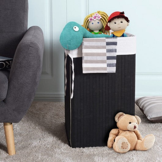 Corner Bamboo Hamper Laundry Basket-Black - Color: Black W2B