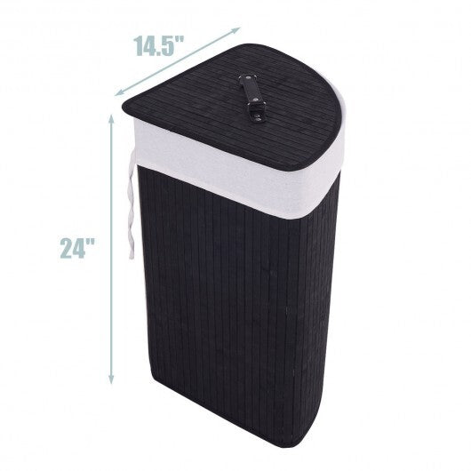 Corner Bamboo Hamper Laundry Basket-Black - Color: Black W2B