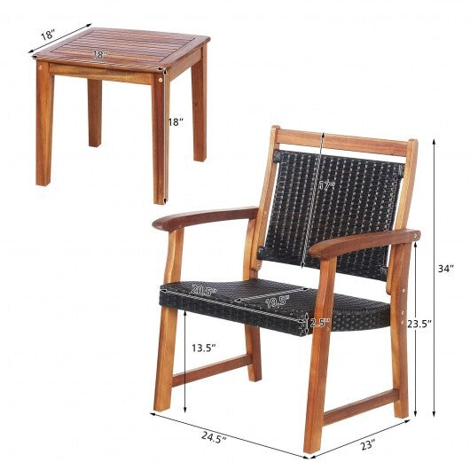 3 Pieces Rattan Bistro Set with Acacia Wood Frame for Garden