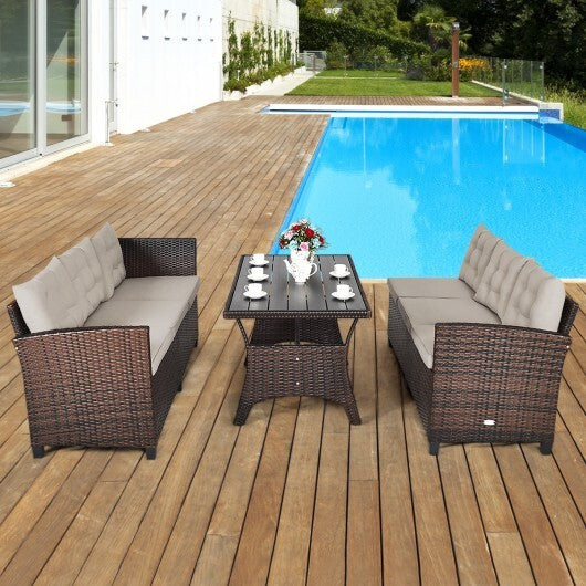 3 Pieces Hand-Woven Rattan Outdoor Sofa Set with Dining Table W2B