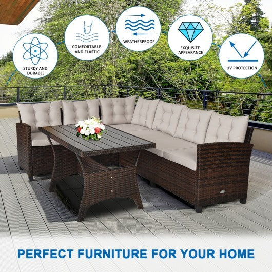 3 Pieces Hand-Woven Rattan Outdoor Sofa Set with Dining Table W2B