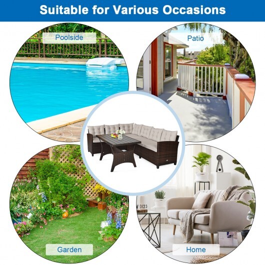 3 Pieces Hand-Woven Rattan Outdoor Sofa Set with Dining Table W2B