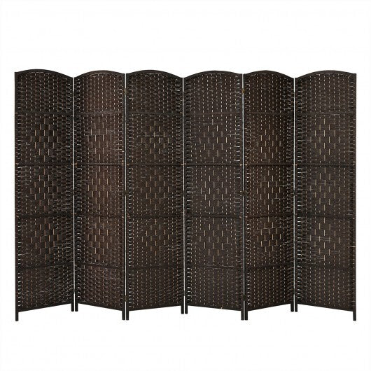 6.5Ft 6-Panel Weave Folding Fiber Room Divider Screen-Black