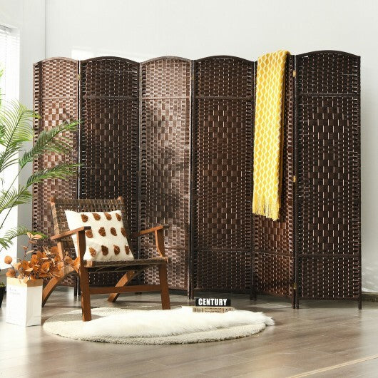 6.5Ft 6-Panel Weave Folding Fiber Room Divider Screen-Black