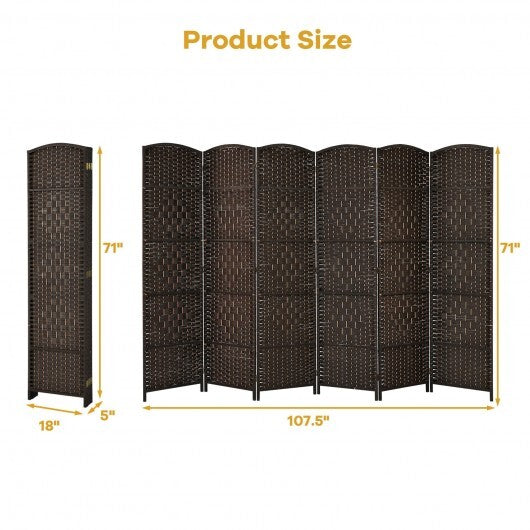 6.5Ft 6-Panel Weave Folding Fiber Room Divider Screen-Black