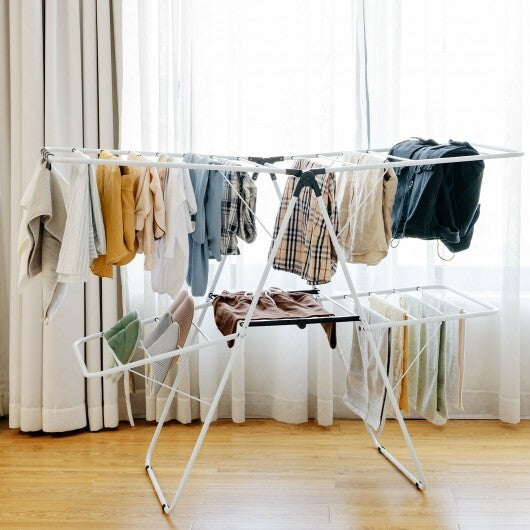 2-Tier Foldable Clothes Drying Rack with Adjustable Gullwing W2B