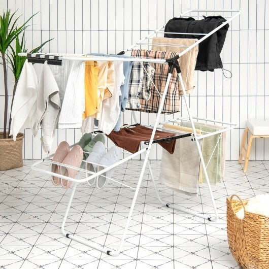 2-Tier Foldable Clothes Drying Rack with Adjustable Gullwing W2B