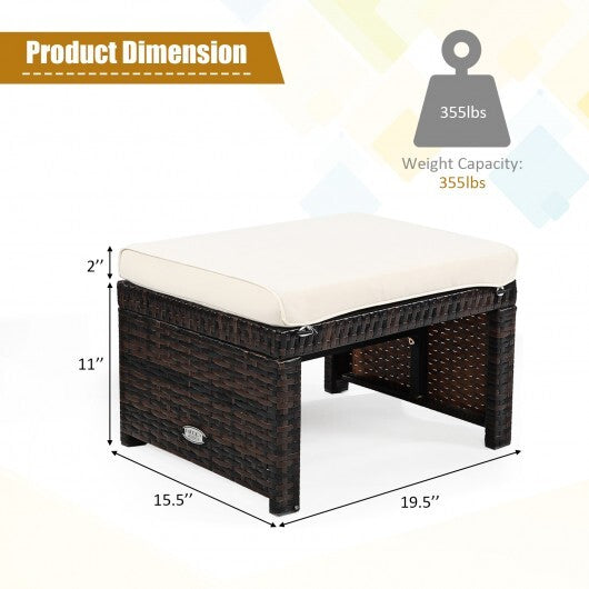 2 Pieces Patio Rattan Ottomans with Soft Cushion for Patio and Garden-Red W2B