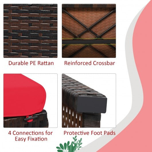 2 Pieces Patio Rattan Ottomans with Soft Cushion for Patio and Garden-Red W2B