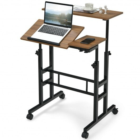 Mobile Standing up Desk Adjustable Computer Desk Tilting Workstation-Walnut - Color: Walnut W2B