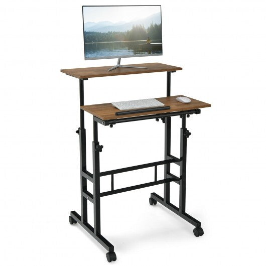 Mobile Standing up Desk Adjustable Computer Desk Tilting Workstation-Walnut - Color: Walnut W2B