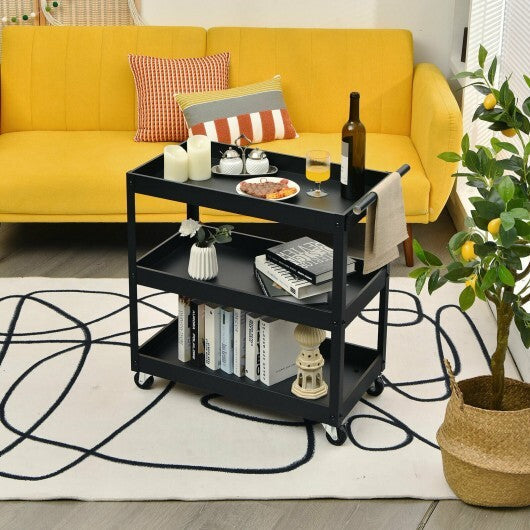 3-Tier Utility Cart Rolling Metal Cart with Handle and Universal Wheels-Black W2B
