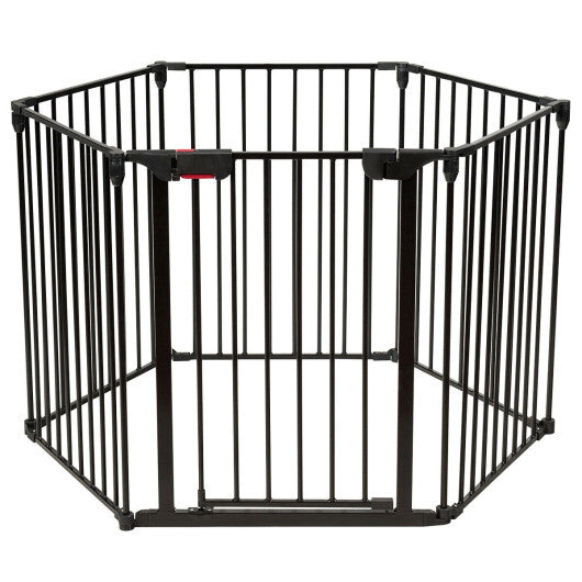 6 Panel Wall-mount Adjustable Baby Safe Metal  Fence Barrier-Black
