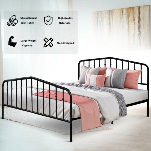 Queen Size Metal Bed Frame Platform Headboard and Footboard with Storage-Silver