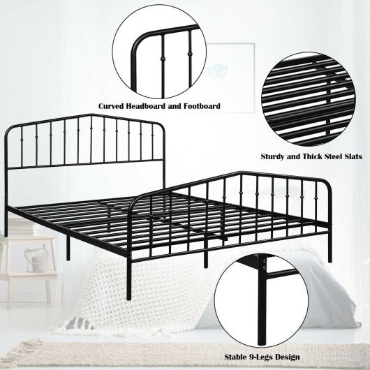 Queen Size Metal Bed Frame Platform Headboard and Footboard with Storage-Silver