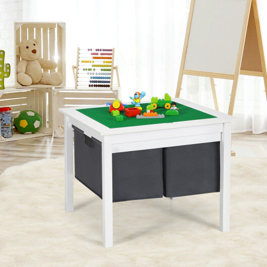 2-in-1 Kids Double-sided Activity Building Block Table with Drawers-White - Color: White W2B