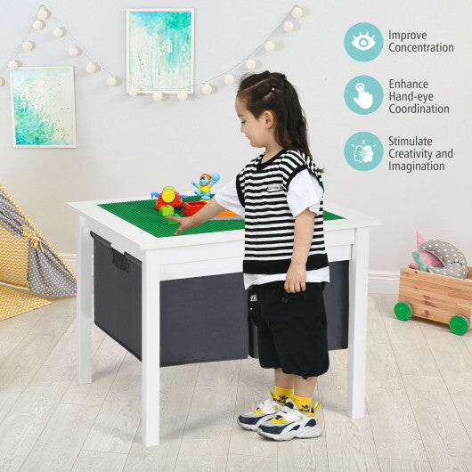 2-in-1 Kids Double-sided Activity Building Block Table with Drawers-White - Color: White W2B