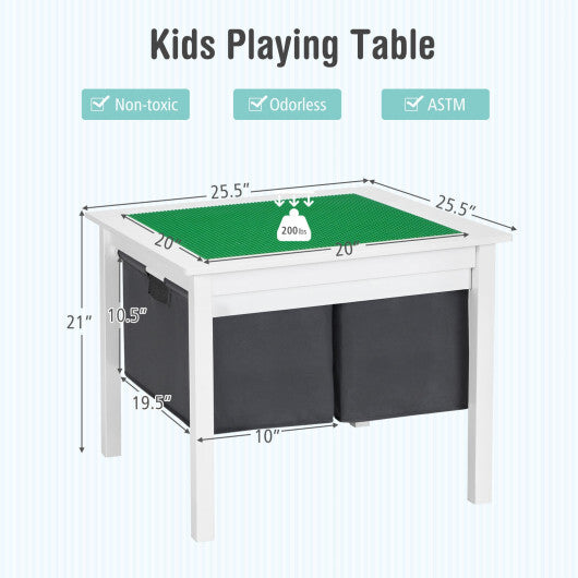 2-in-1 Kids Double-sided Activity Building Block Table with Drawers-White - Color: White W2B
