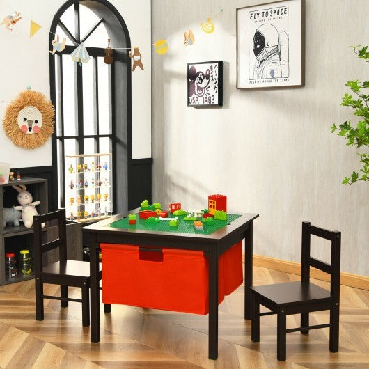 2-in-1 Kids Activity Table and 2 Chairs Set with Storage Building Block Table-Espresso - Color: Dark Brown W2B