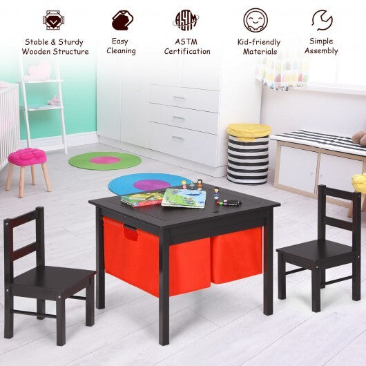 2-in-1 Kids Activity Table and 2 Chairs Set with Storage Building Block Table-Espresso - Color: Dark Brown W2B