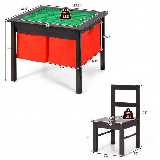 2-in-1 Kids Activity Table and 2 Chairs Set with Storage Building Block Table-Espresso - Color: Dark Brown W2B