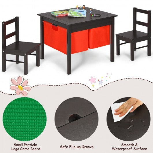 2-in-1 Kids Activity Table and 2 Chairs Set with Storage Building Block Table-Espresso - Color: Dark Brown W2B