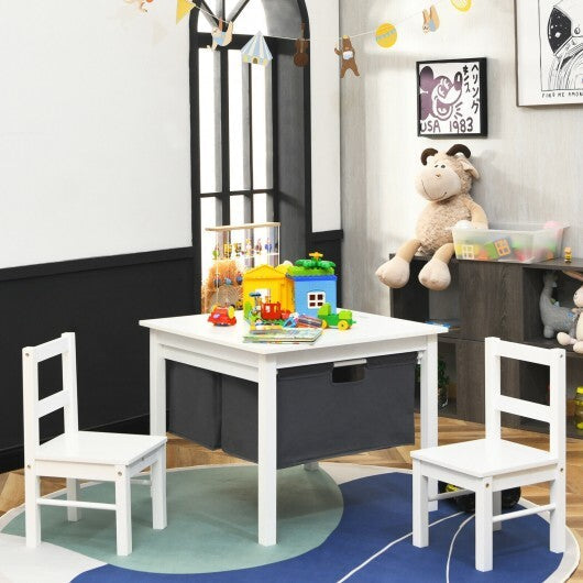 2-in-1 Kids Activity Table and 2 Chairs Set with Storage Building Block Table-White - Color: White W2B