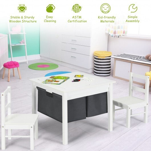 2-in-1 Kids Activity Table and 2 Chairs Set with Storage Building Block Table-White - Color: White W2B