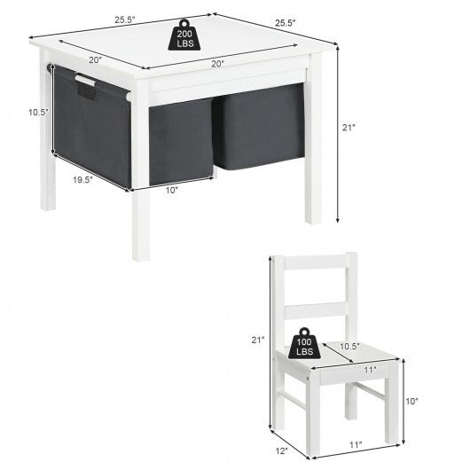 2-in-1 Kids Activity Table and 2 Chairs Set with Storage Building Block Table-White - Color: White W2B