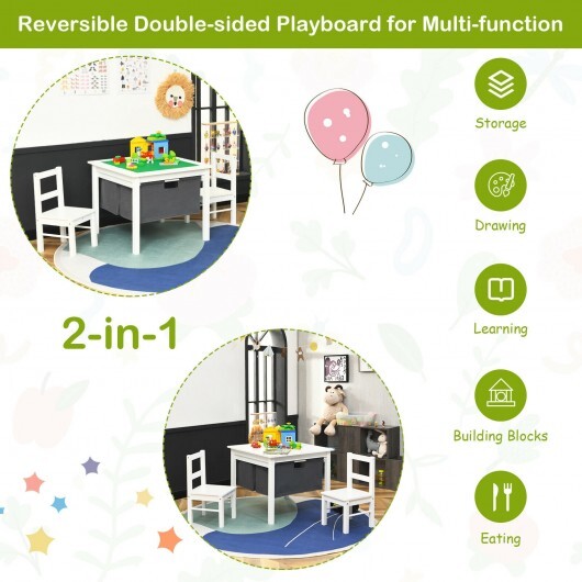 2-in-1 Kids Activity Table and 2 Chairs Set with Storage Building Block Table-White - Color: White W2B
