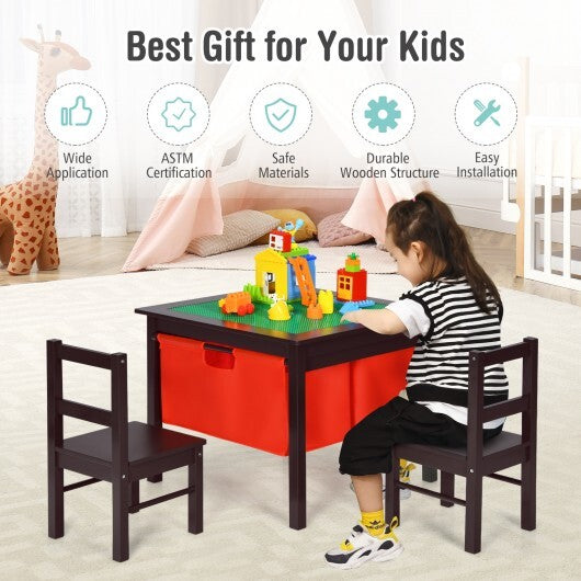 2-in-1 Kids Activity Table and 2 Chairs Set with Storage Building Block Table-Espresso W2B