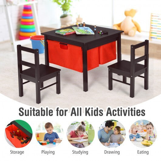2-in-1 Kids Activity Table and 2 Chairs Set with Storage Building Block Table-Espresso W2B