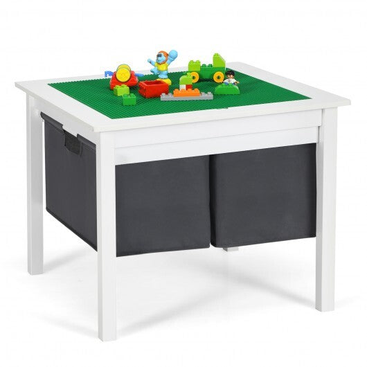 2-in-1 Kids Activity Table and 2 Chairs Set with Storage Building Block Table-Espresso W2B
