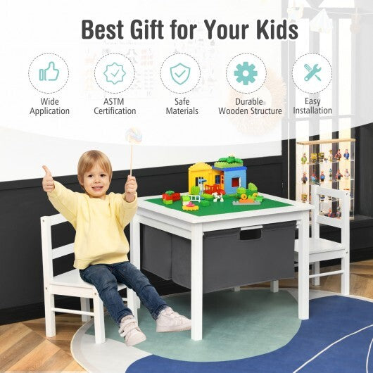 2-in-1 Kids Activity Table and 2 Chairs Set with Storage Building Block Table-Espresso W2B