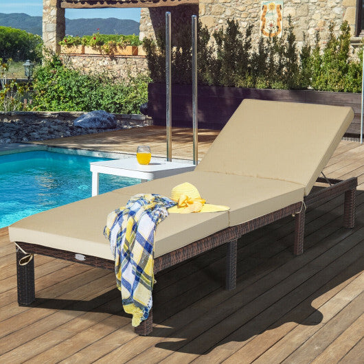 Outdoor Rattan Adjustable Cushioned Chaise-Red W2B