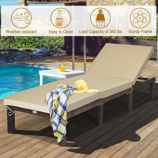 Outdoor Rattan Adjustable Cushioned Chaise-Red W2B