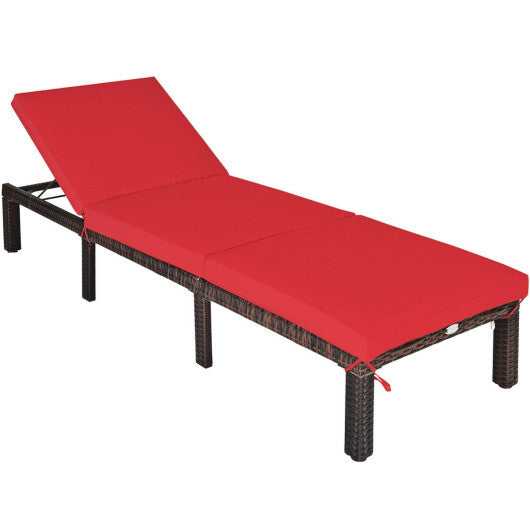 Outdoor Rattan Adjustable Cushioned Chaise-Red W2B