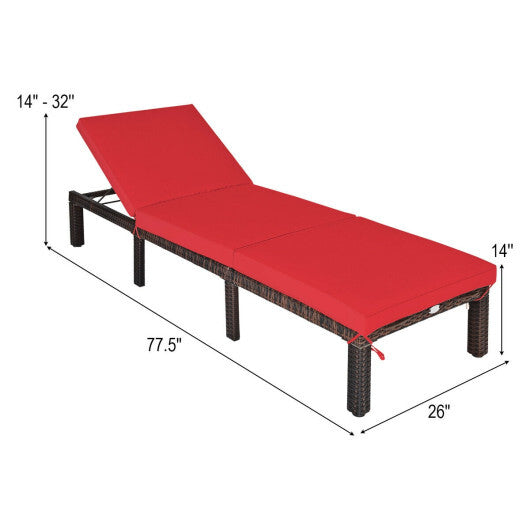 Outdoor Rattan Adjustable Cushioned Chaise-Red W2B