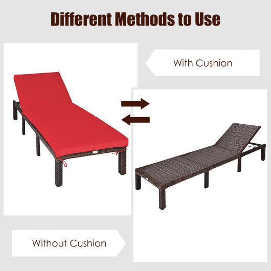 Outdoor Rattan Adjustable Cushioned Chaise-Red W2B