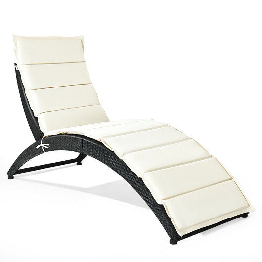 Folding Patio Rattan Portable Lounge Chair Chaise with Cushion-Turquoise W2B