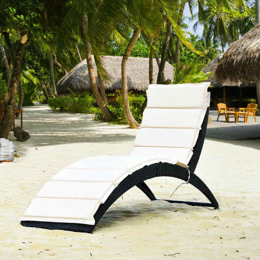 Folding Patio Rattan Portable Lounge Chair Chaise with Cushion-Turquoise W2B