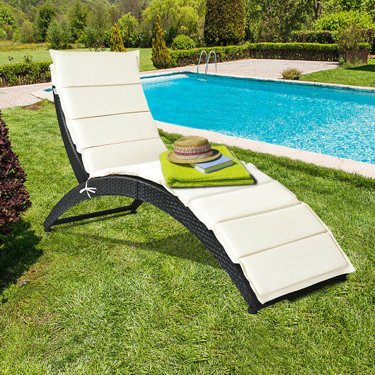 Folding Patio Rattan Portable Lounge Chair Chaise with Cushion-Turquoise W2B
