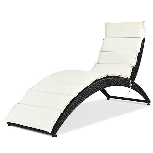 Folding Patio Rattan Portable Lounge Chair Chaise with Cushion-Turquoise W2B